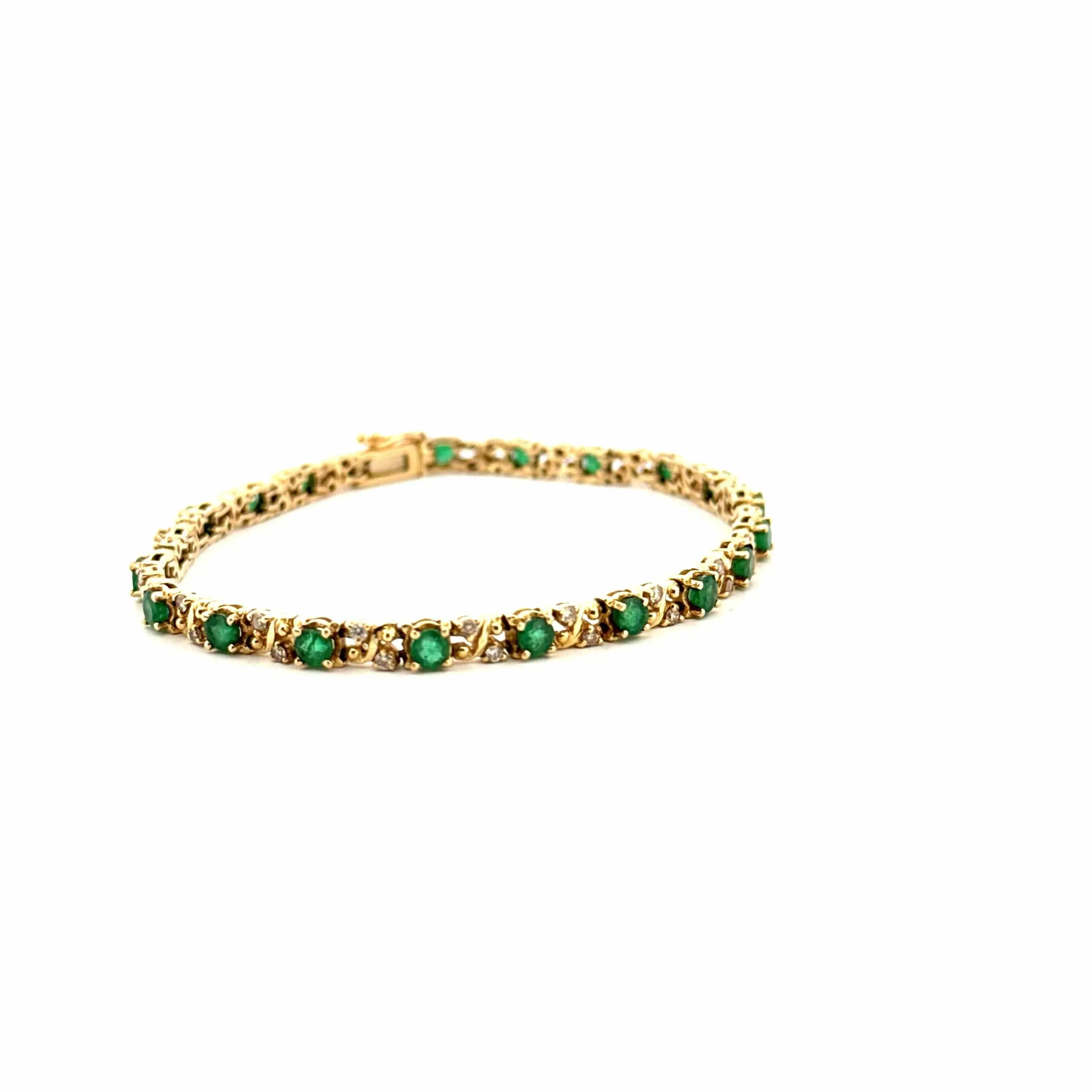 Bracelet Rivière Or Jaune 14k Émeraudes & Diamants sold by 58 Facettes product image thumbnail 4