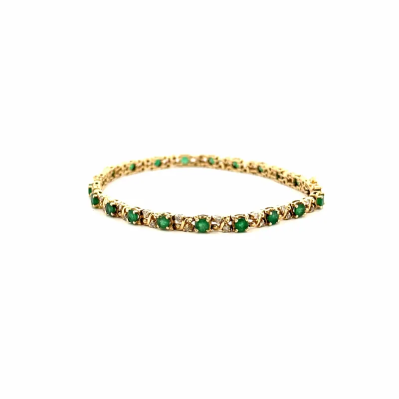 Bracelet Rivière Or Jaune 14k Émeraudes & Diamants sold by 58 Facettes