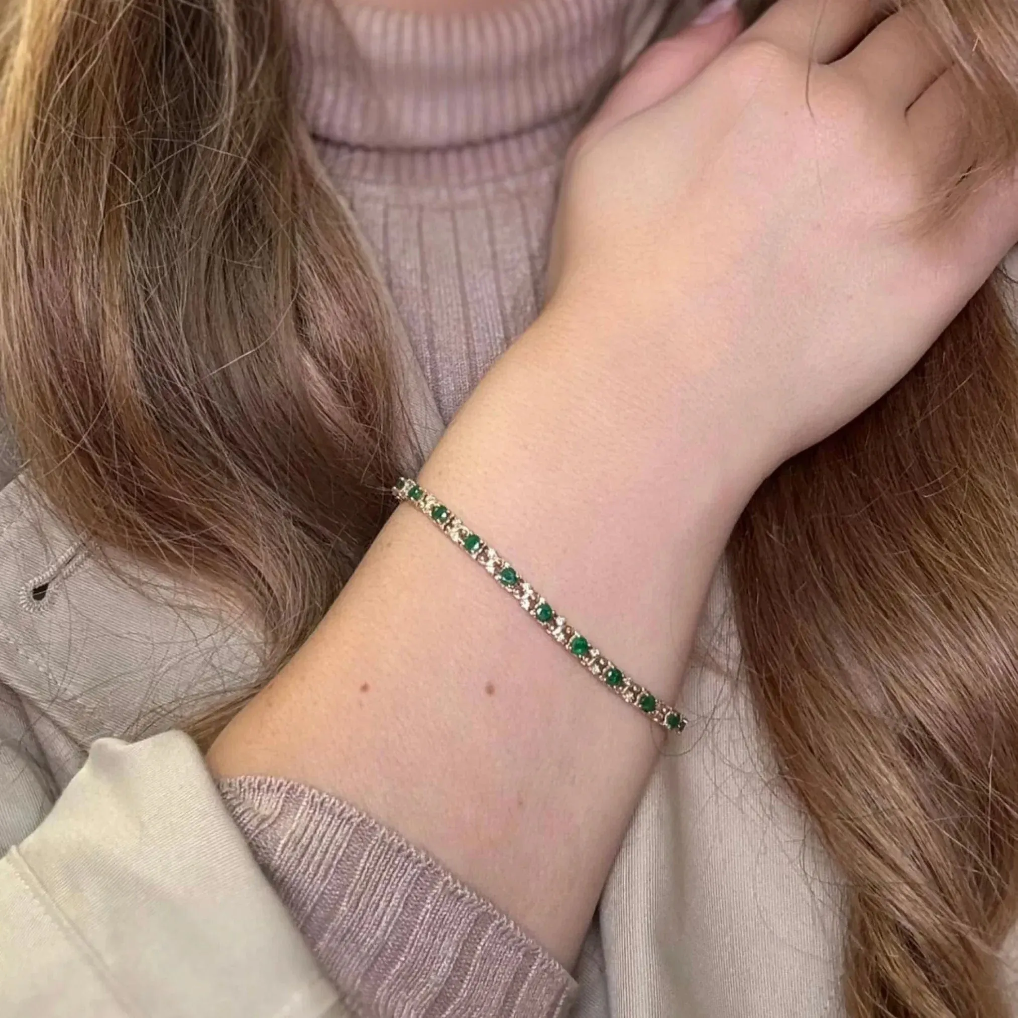 Bracelet Rivière Or Jaune 14k Émeraudes & Diamants sold by 58 Facettes product image thumbnail 2