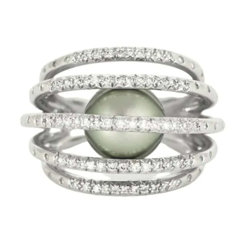 LORENZ BAUMER - Bague en or gris diamants et perle sold by 58 Facettes
