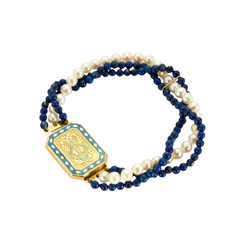 Bracelet or jaune 18K,perles blanches et de lapis-lazuli sold by 58 Facettes