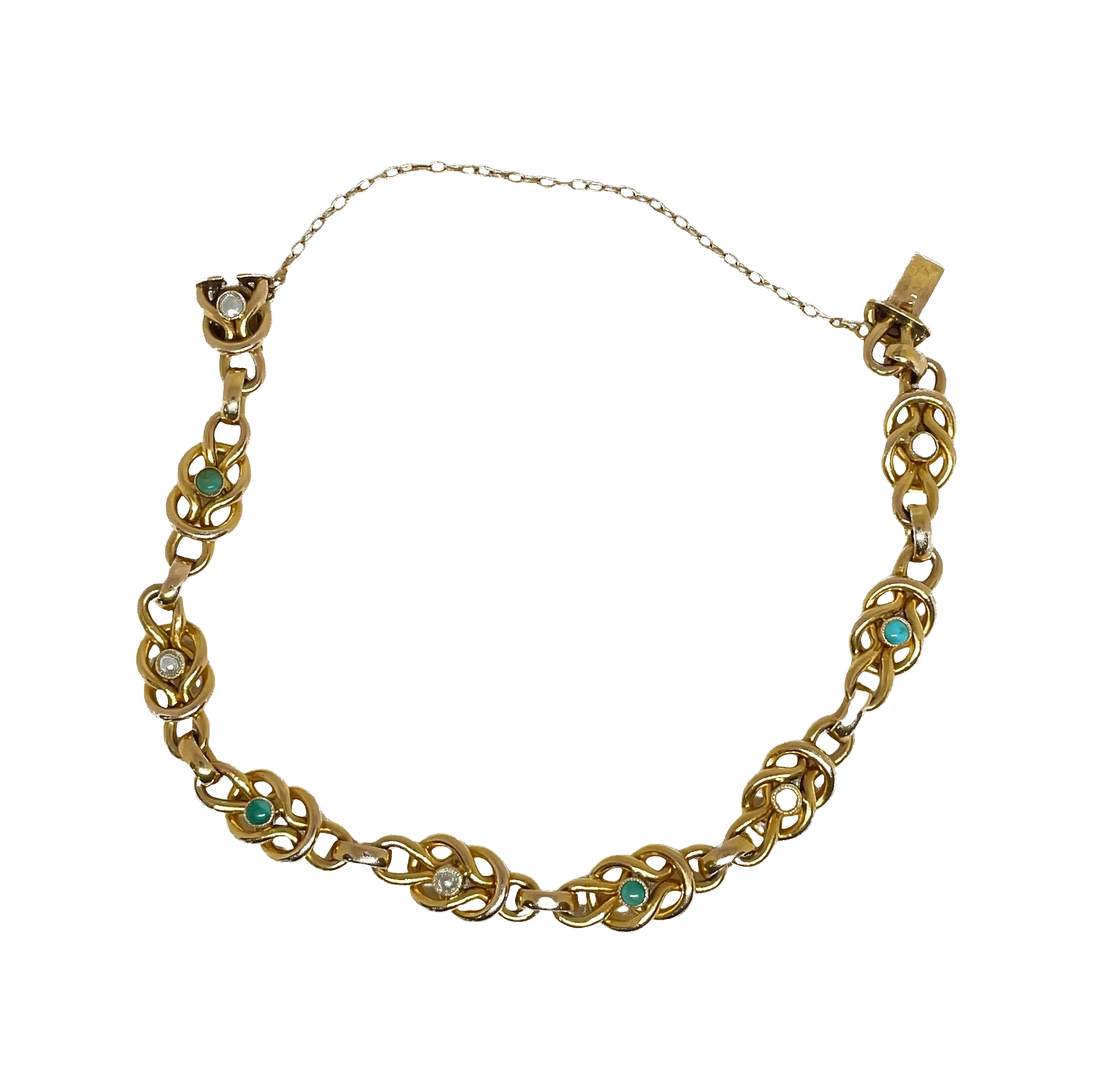 Bracelet vintage or jaune, turquoises, perles fines sold by 58 Facettes