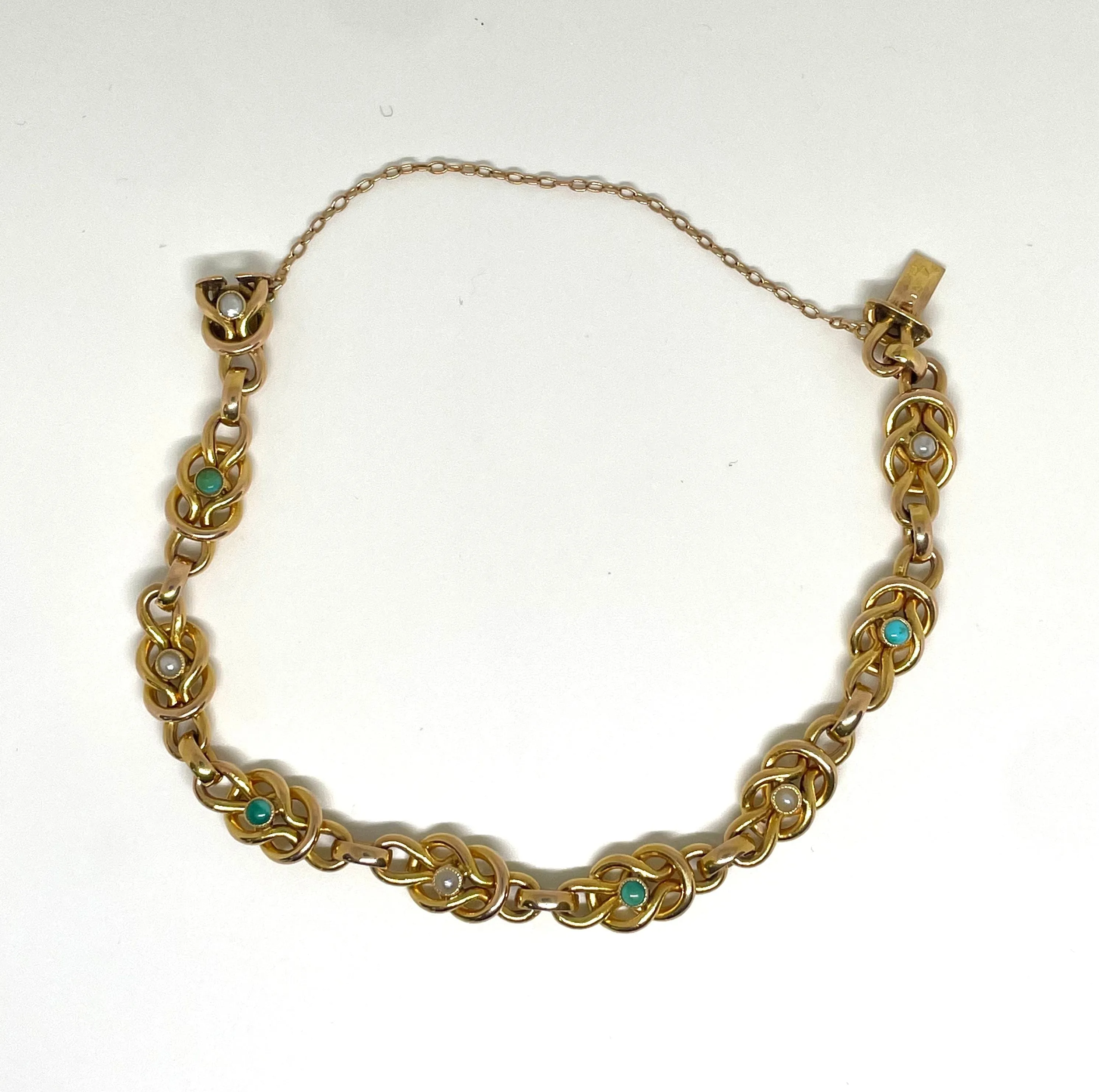 Bracelet vintage or jaune, turquoises, perles fines sold by 58 Facettes product image thumbnail 2