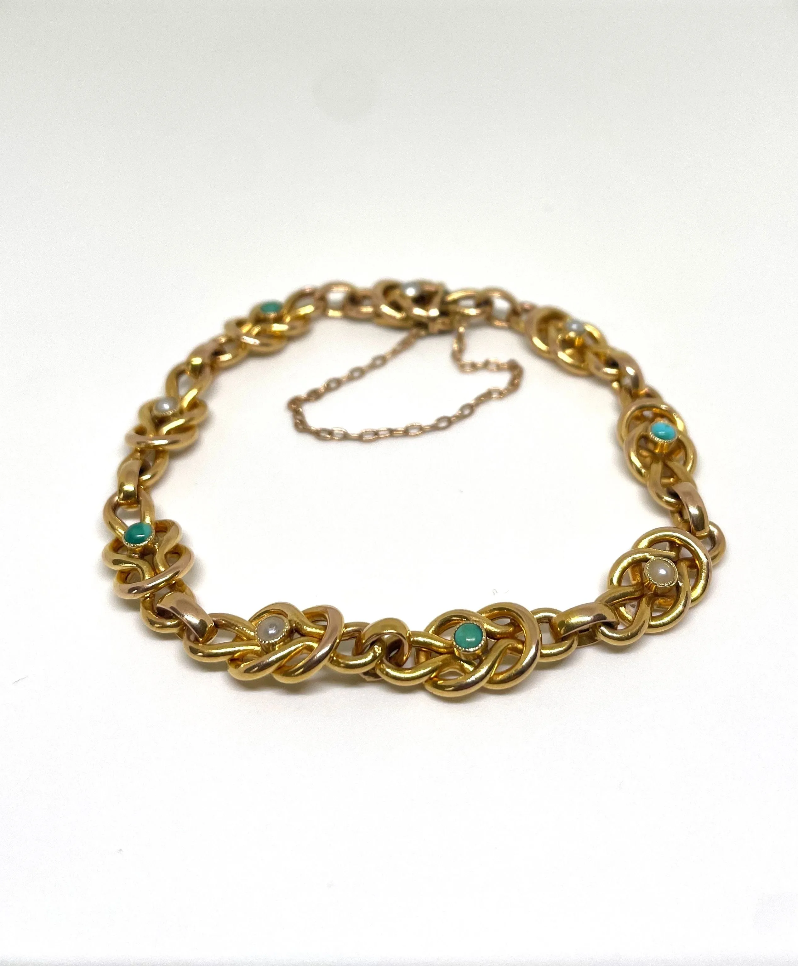 Bracelet vintage or jaune, turquoises, perles fines sold by 58 Facettes product image thumbnail 3