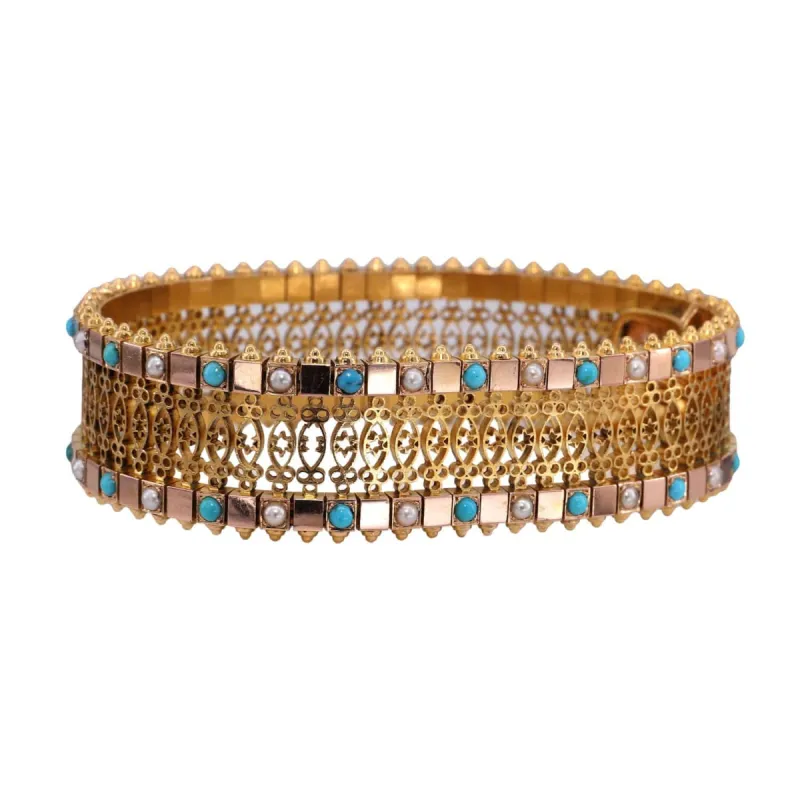 Bracelet napoleon III en or turquoises et perles sold by 58 Facettes