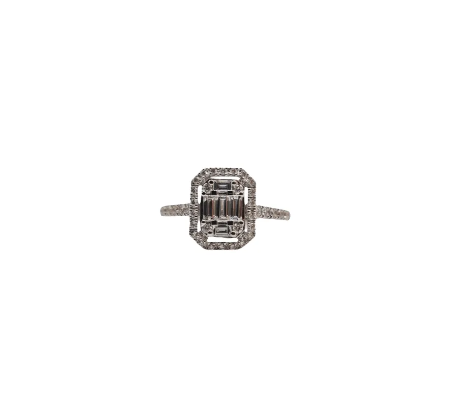 Bague or blanc sertie de diamants baguettes et diamants ronds sold by 58 Facettes