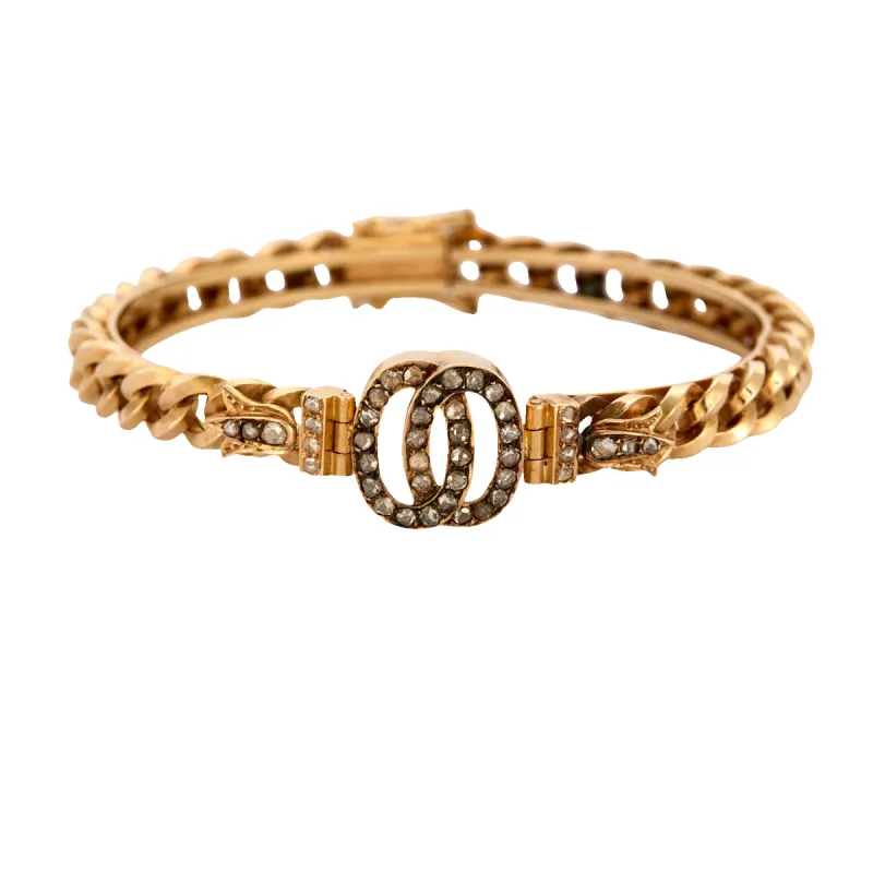 Bracelet gourmette rigide motif diamants sold by 58 Facettes