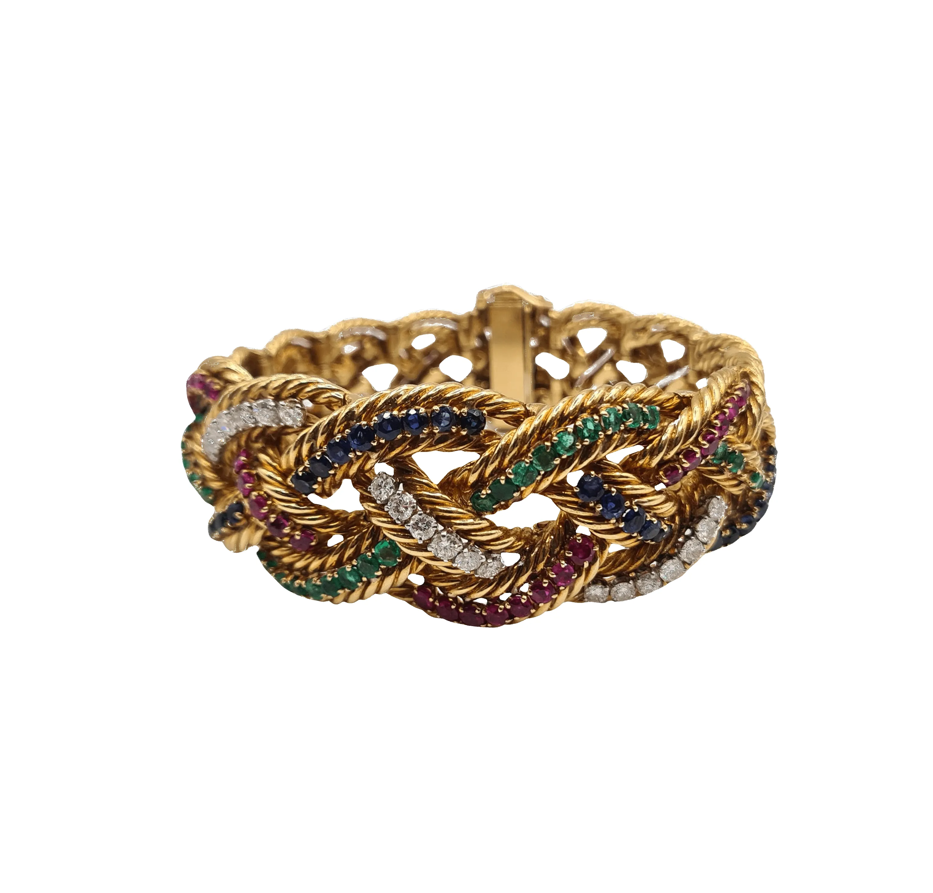 Boucheron - Bracelet en or jaune serti de diamants, saphirs, émeraudes et rubis sold by 58 Facettes