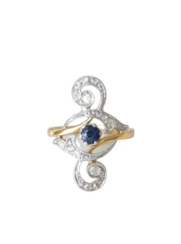 Bague Volutes Diamants et Saphir sold by 58 Facettes