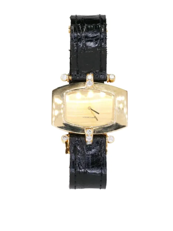 BOUCHERON - Montre or jaune diamants bracelet cuir noir made by 58 Facettes
