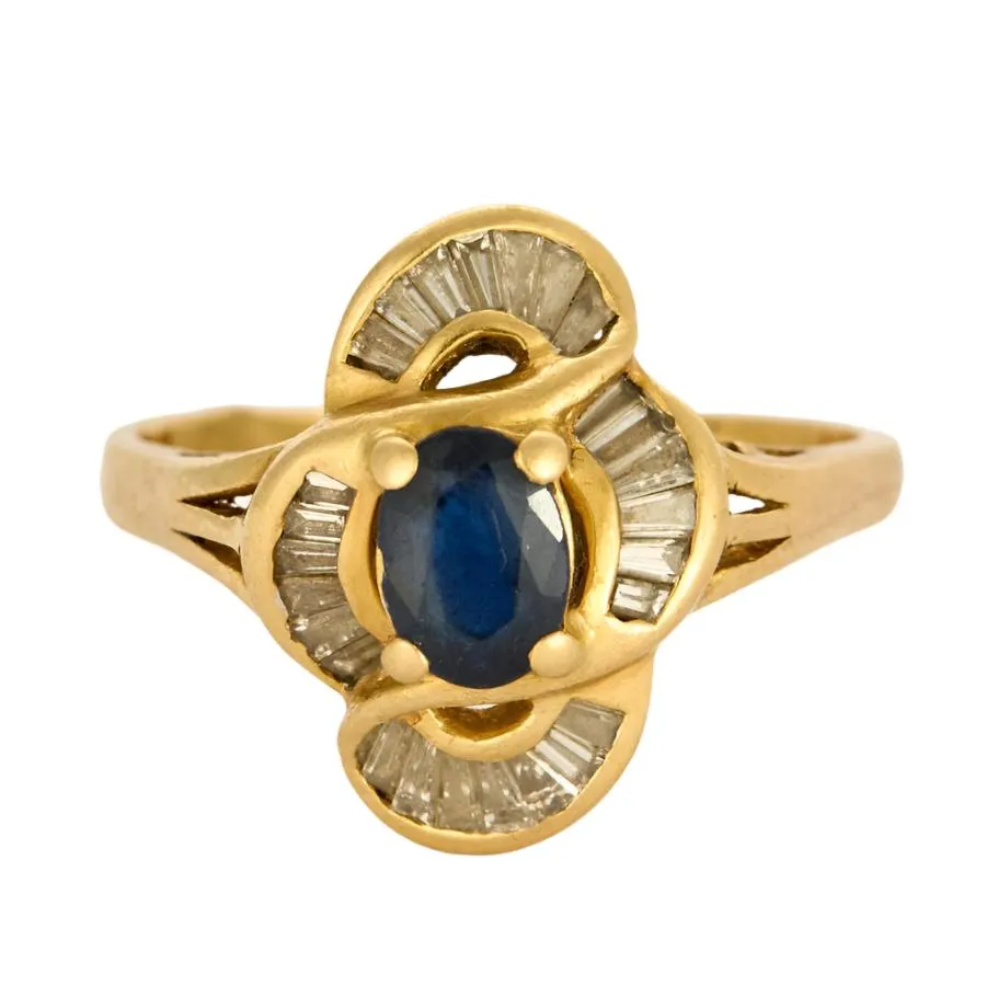 Bague marquise or jaune, saphir et diamants sold by 58 Facettes