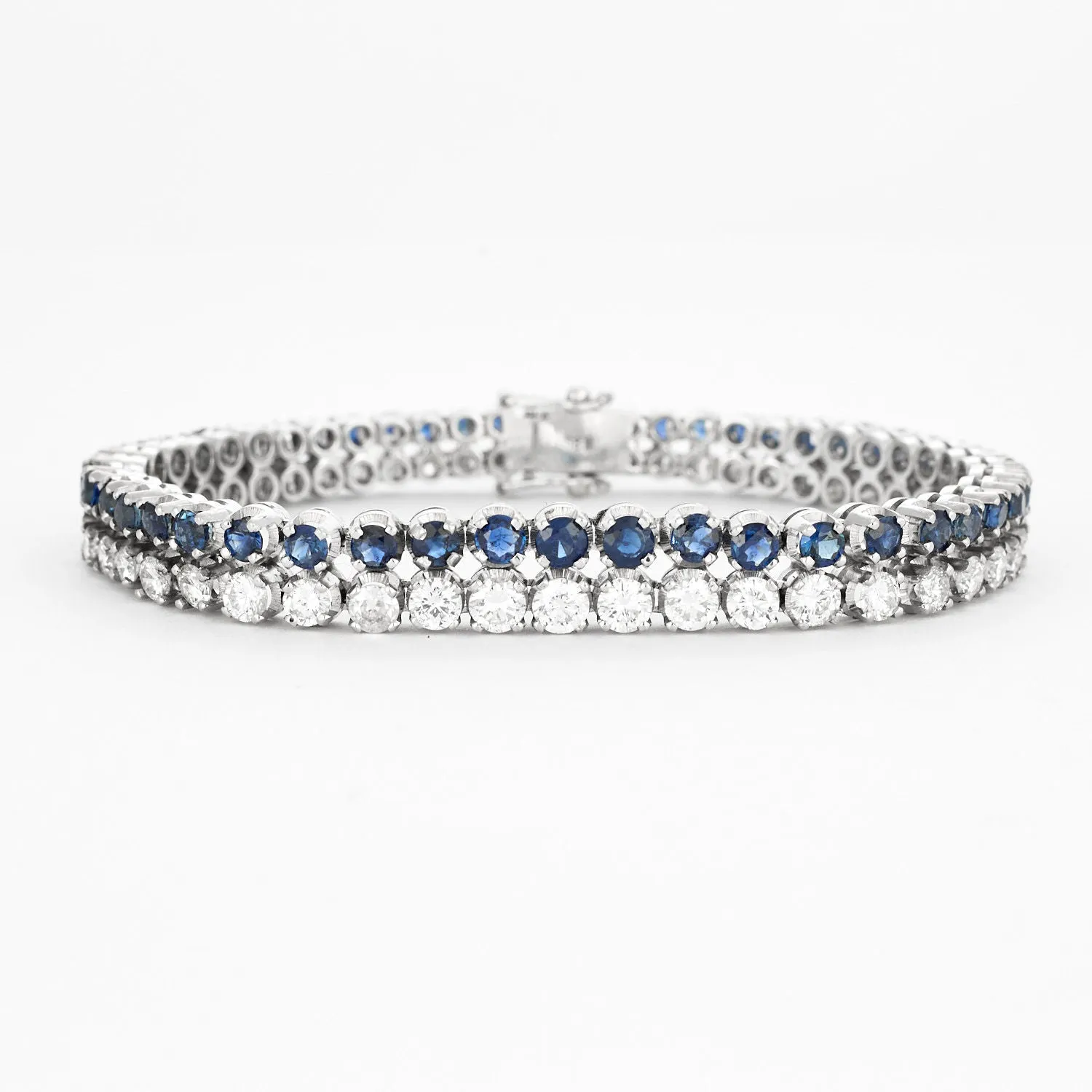 Bracelet tennis double, or blanc, diamants et saphirs sold by 58 Facettes product image thumbnail 3