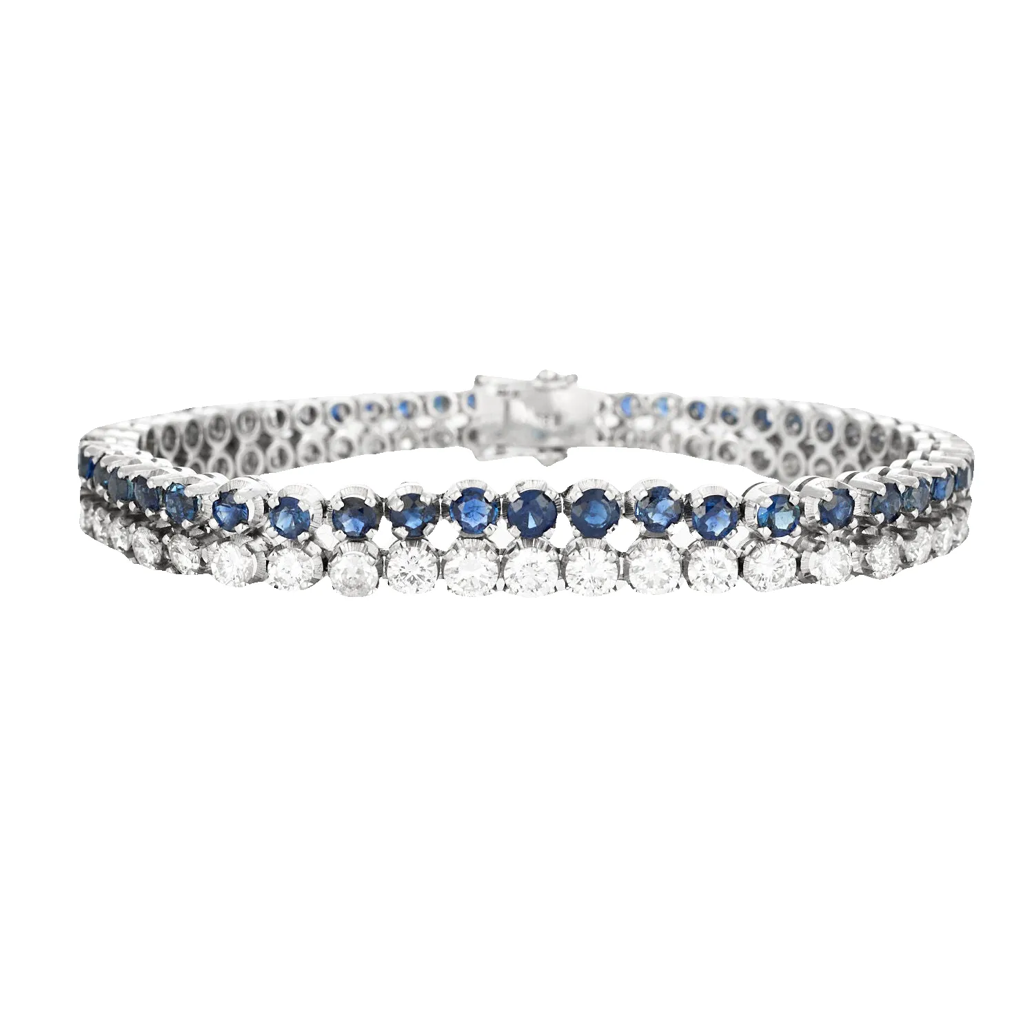 Bracelet tennis double, or blanc, diamants et saphirs sold by 58 Facettes