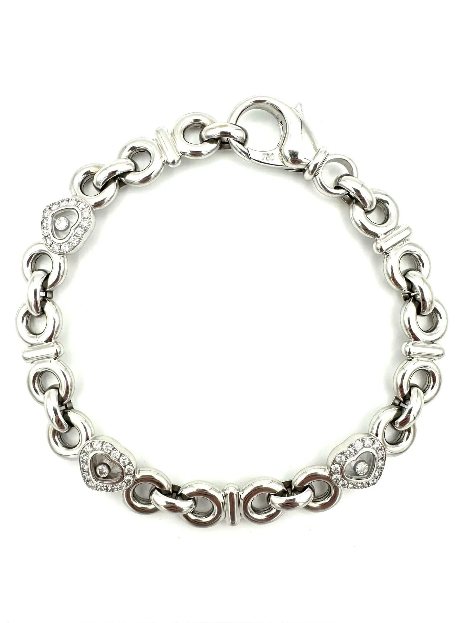 CHOPARD. Collection "Happy Diamonds", bracelet or blanc et diamants sold by 58 Facettes