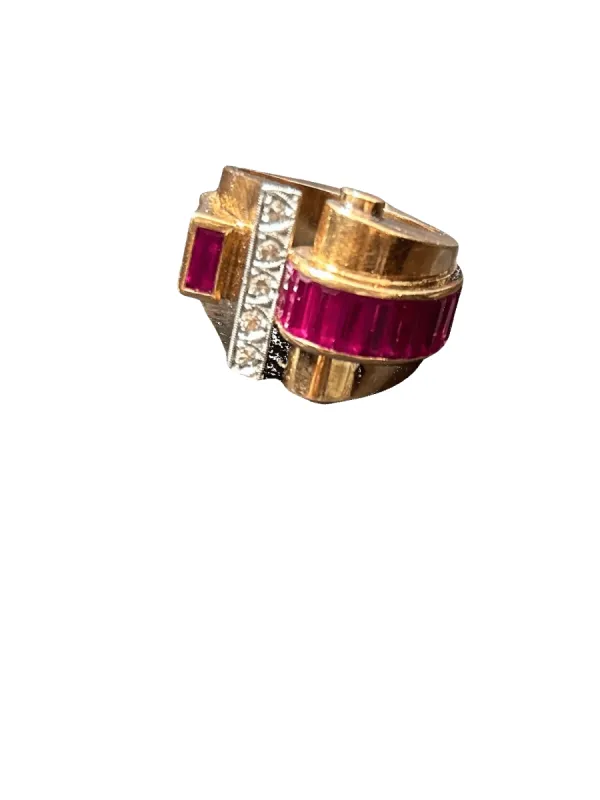 Bague Tank or jaune rubis diamants sold by 58 Facettes