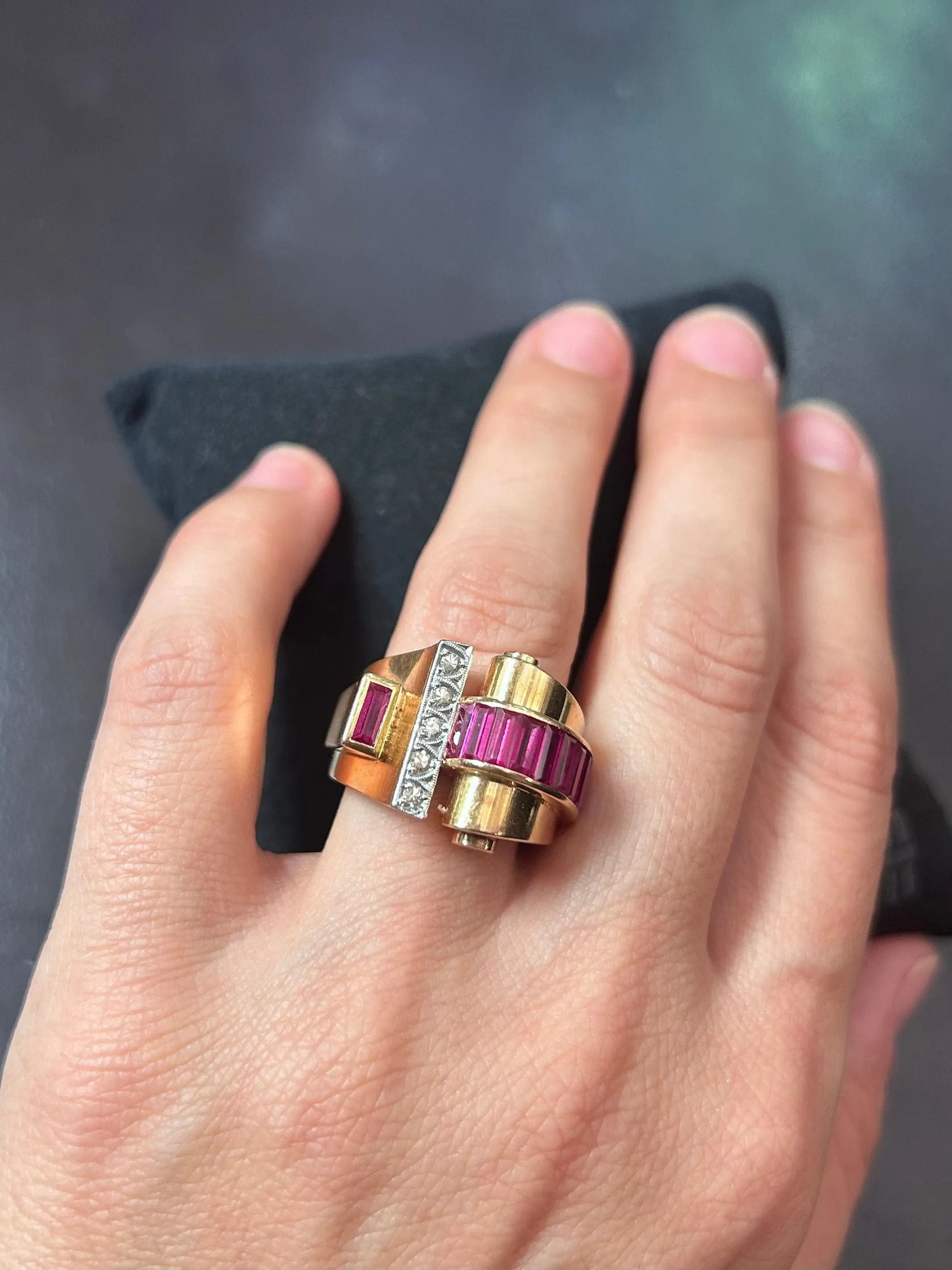 Bague Tank or jaune rubis diamants sold by 58 Facettes product image thumbnail 3