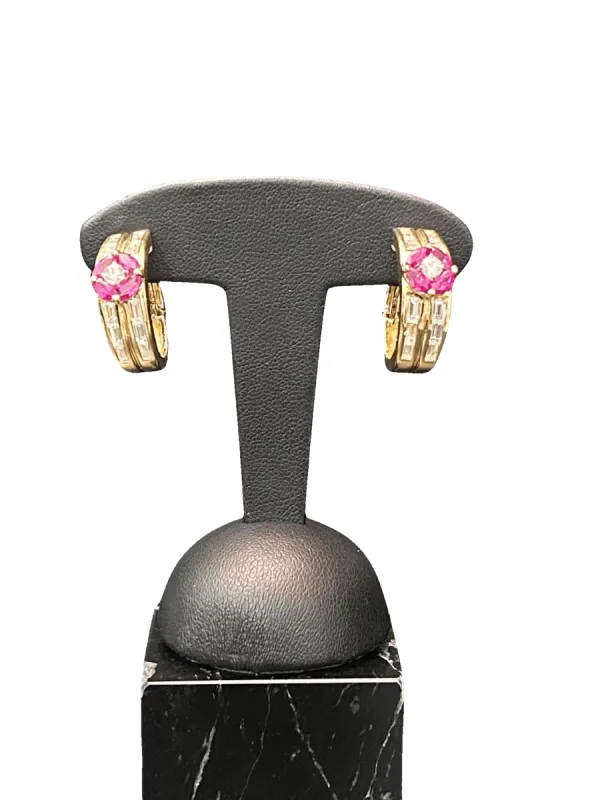 Clips d'oreilles en or jaune diamants et rubis sold by 58 Facettes
