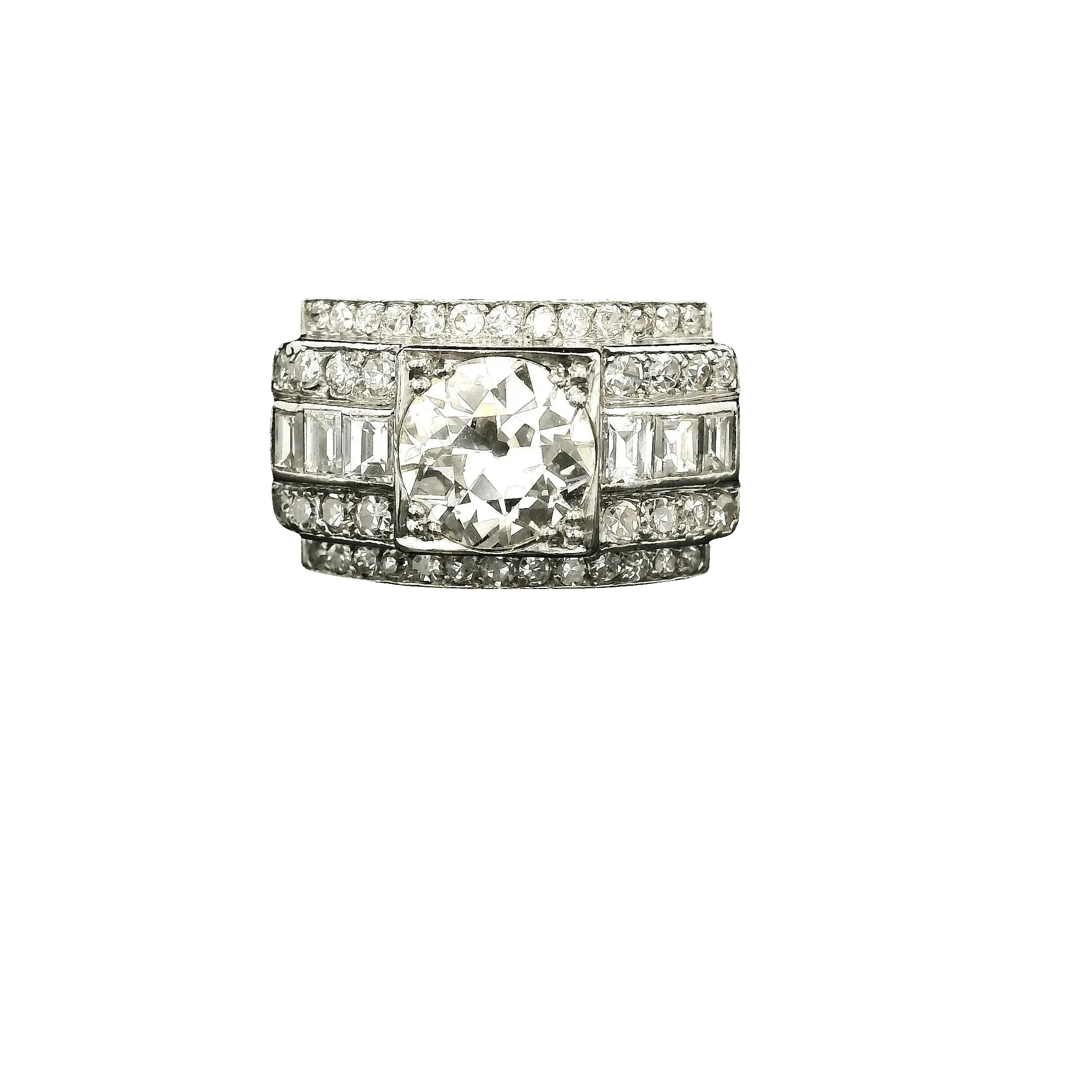 Bague Tank en platine et diamants vers 1940 sold by 58 Facettes