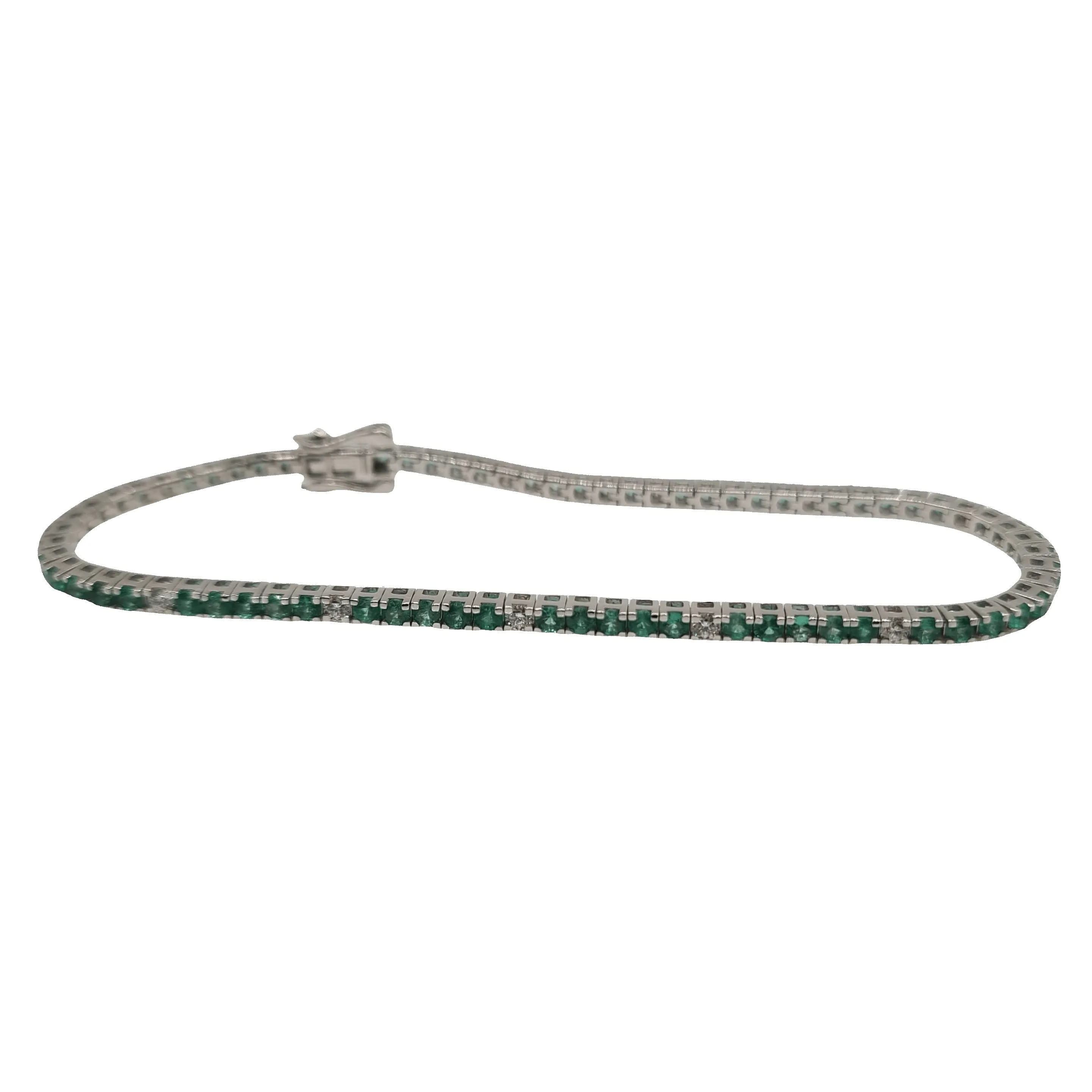 Rivière or blanc sertie de diamants et émeraudes sold by 58 Facettes