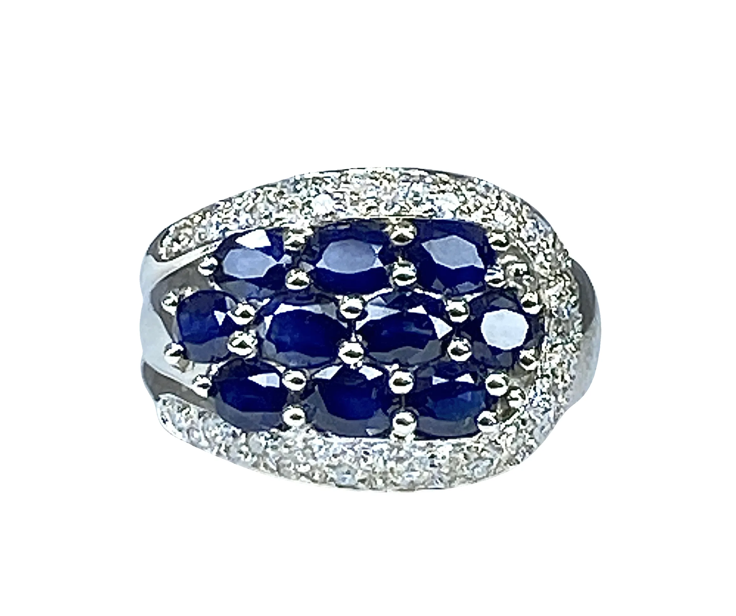 Bague bandeau en or blanc 10 saphirs et diamants sold by 58 Facettes