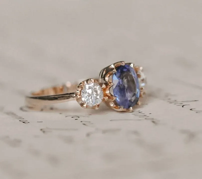 Bague ancienne en saphir bleu et diamant sold by 58 Facettes product image thumbnail 4