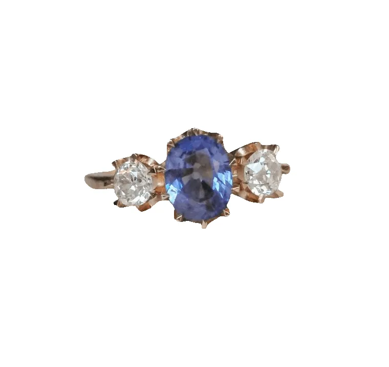 Bague ancienne en saphir bleu et diamant sold by 58 Facettes