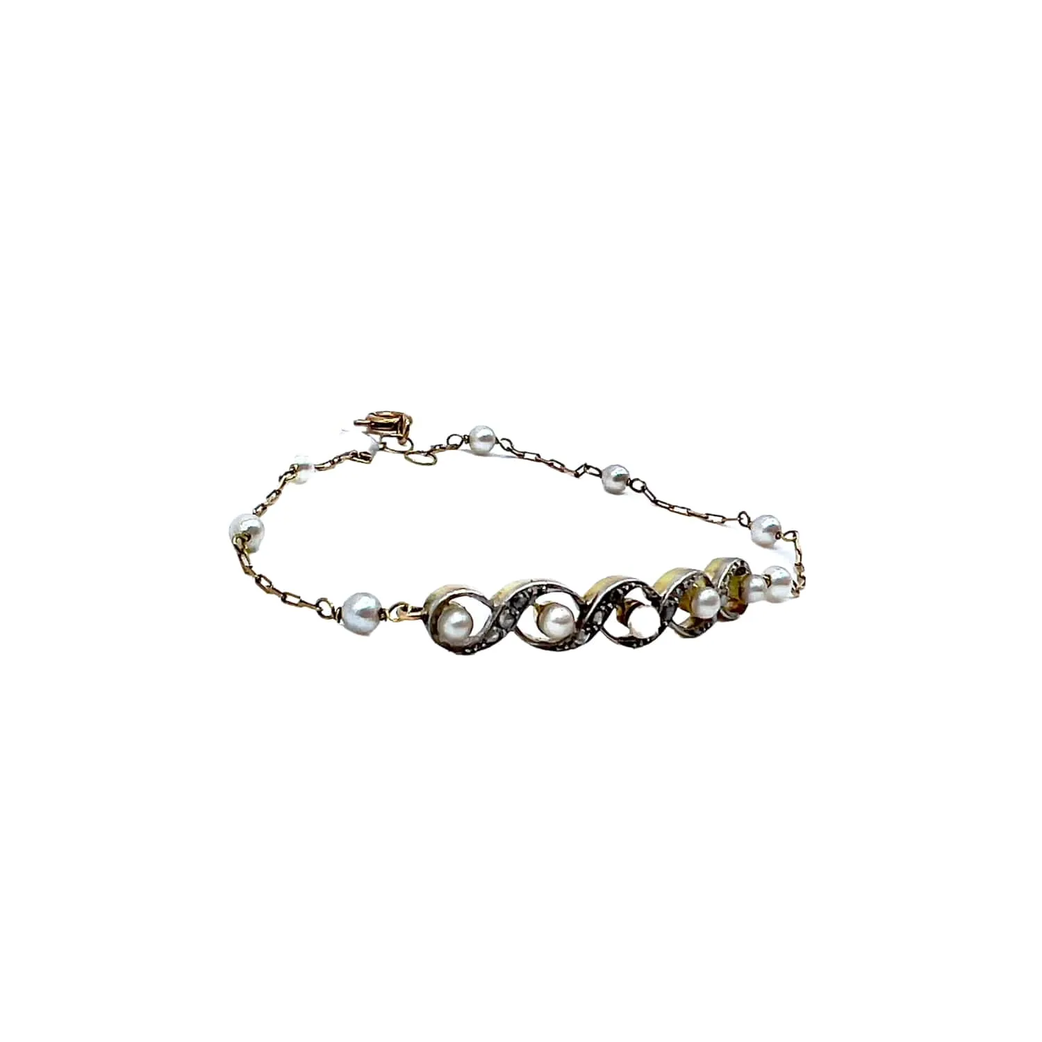bracelet en or et platine de style art déco avec diamants et perles sold by 58 Facettes product image thumbnail 3