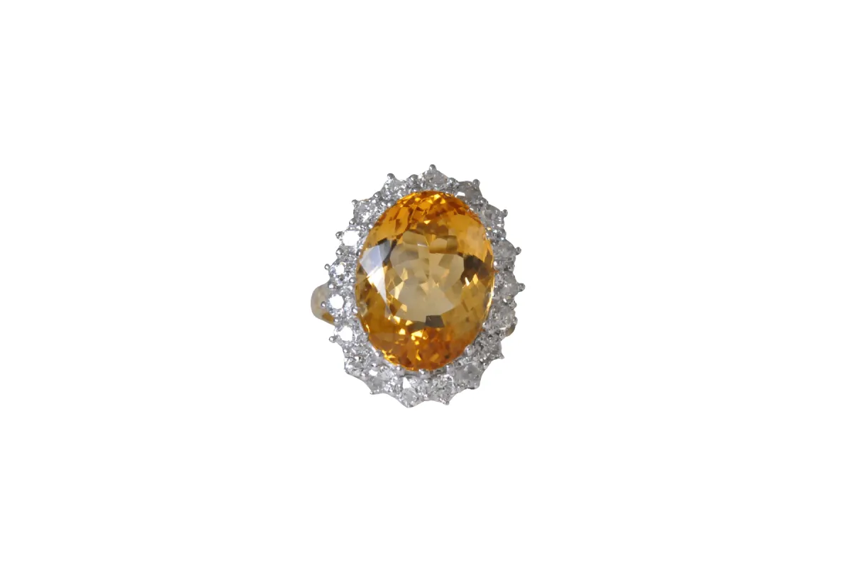 bague ancienne en or jaune avec citrine et diamant sold by 58 Facettes