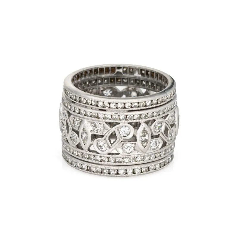 Bague large en platine avec diamants vintage art déco sold by 58 Facettes