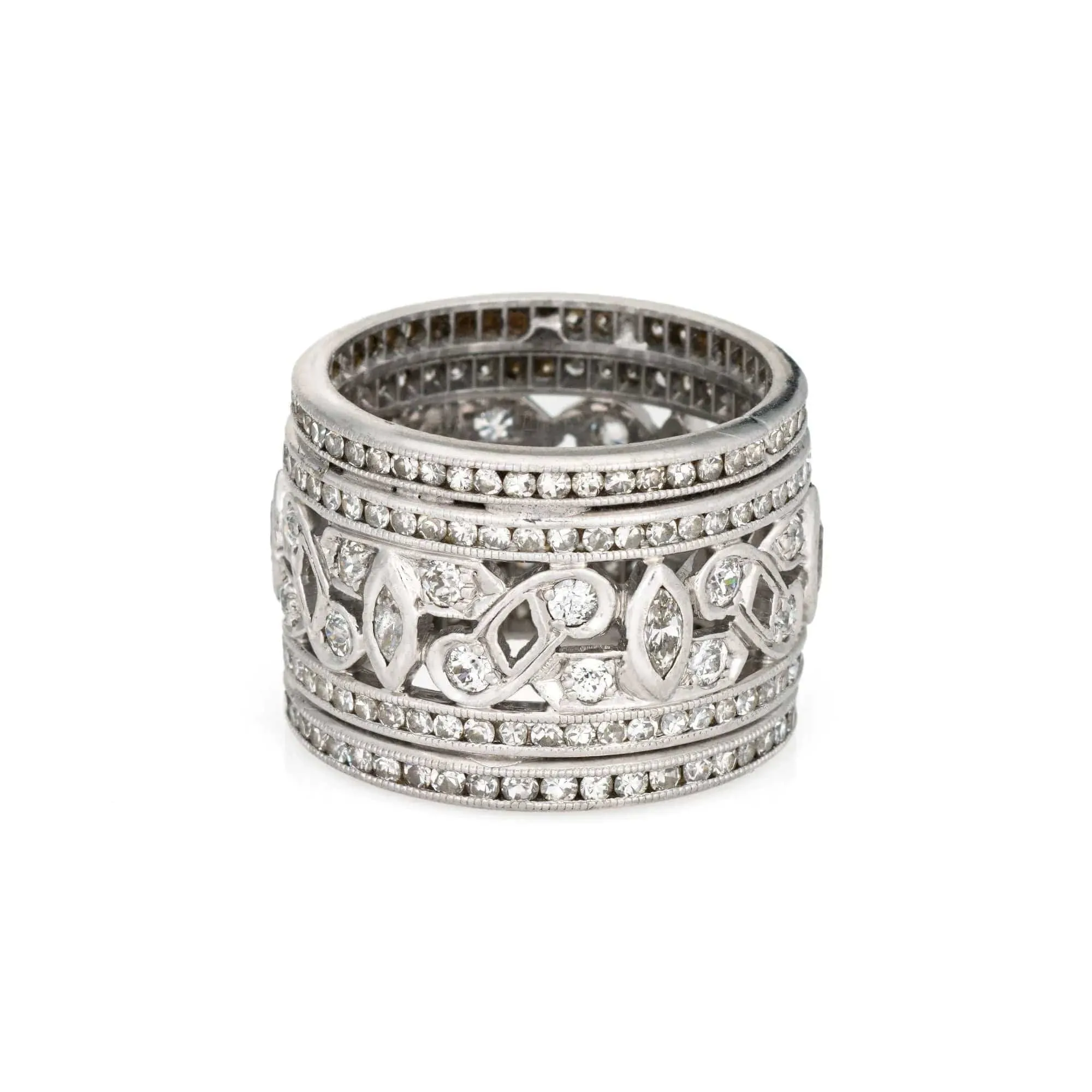 Bague large en platine avec diamants vintage art déco sold by 58 Facettes