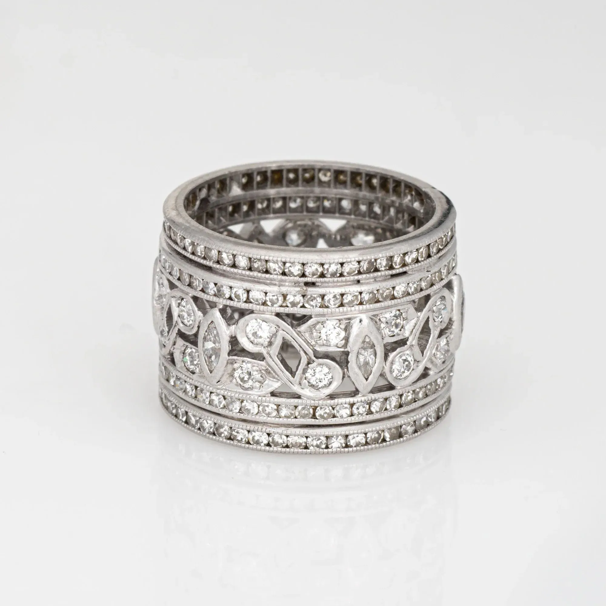 Bague large en platine avec diamants vintage art déco sold by 58 Facettes product image thumbnail 4