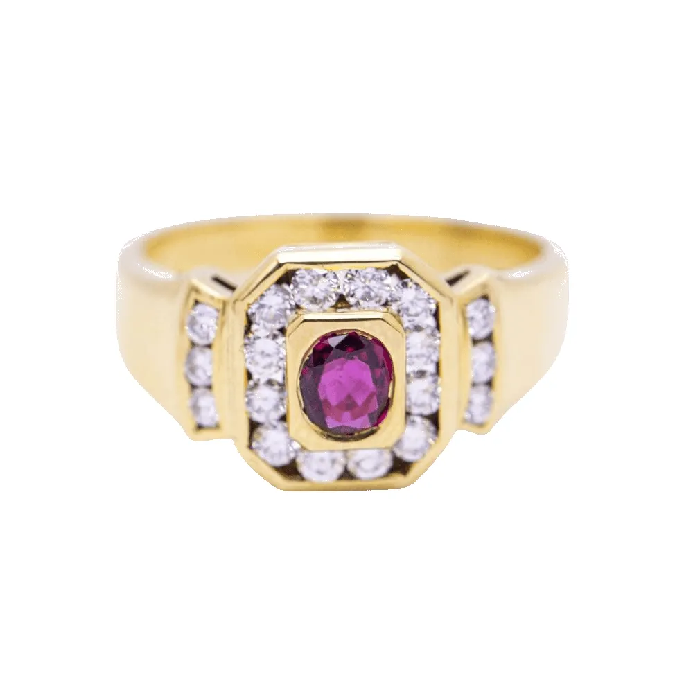 Bague en or jaune avec diamants et rubis sold by 58 Facettes