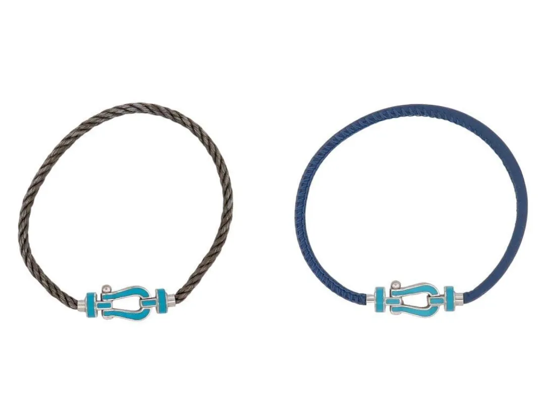 bracelet FRED force 10 moyen modele or blanc 18k laque tuquoise 2 cables sold by 58 Facettes