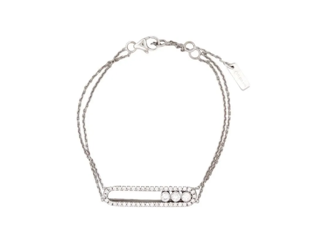 bracelet MESSIKA move classique pave double chaine 14-18 or blanc 18k sold by 58 Facettes