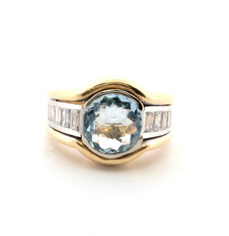 Bague or jaune et blanc aigue-marine diamants sold by 58 Facettes