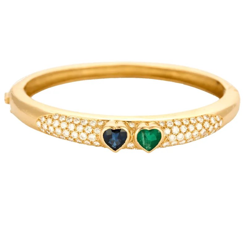 POIRAY - bracelet or jaune diamants saphir et émeraude de taille coeur sold by 58 Facettes