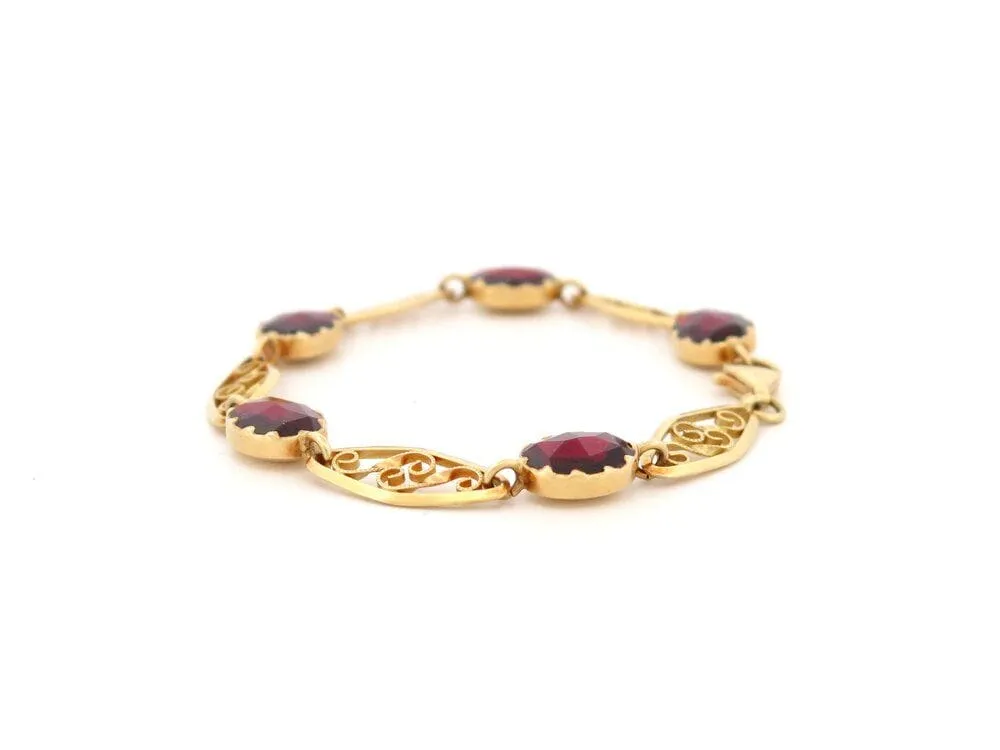 bracelet maille filigrane sertie 5 grenats de perpignan or jaune 18k 10gr sold by 58 Facettes product image thumbnail 5