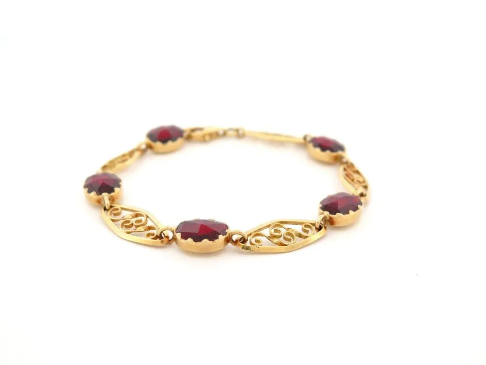 bracelet maille filigrane sertie 5 grenats de perpignan or jaune 18k 10gr sold by 58 Facettes product image thumbnail 2