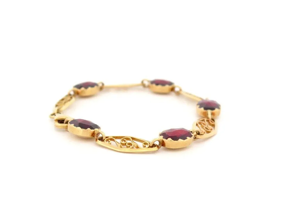 bracelet maille filigrane sertie 5 grenats de perpignan or jaune 18k 10gr sold by 58 Facettes product image thumbnail 3