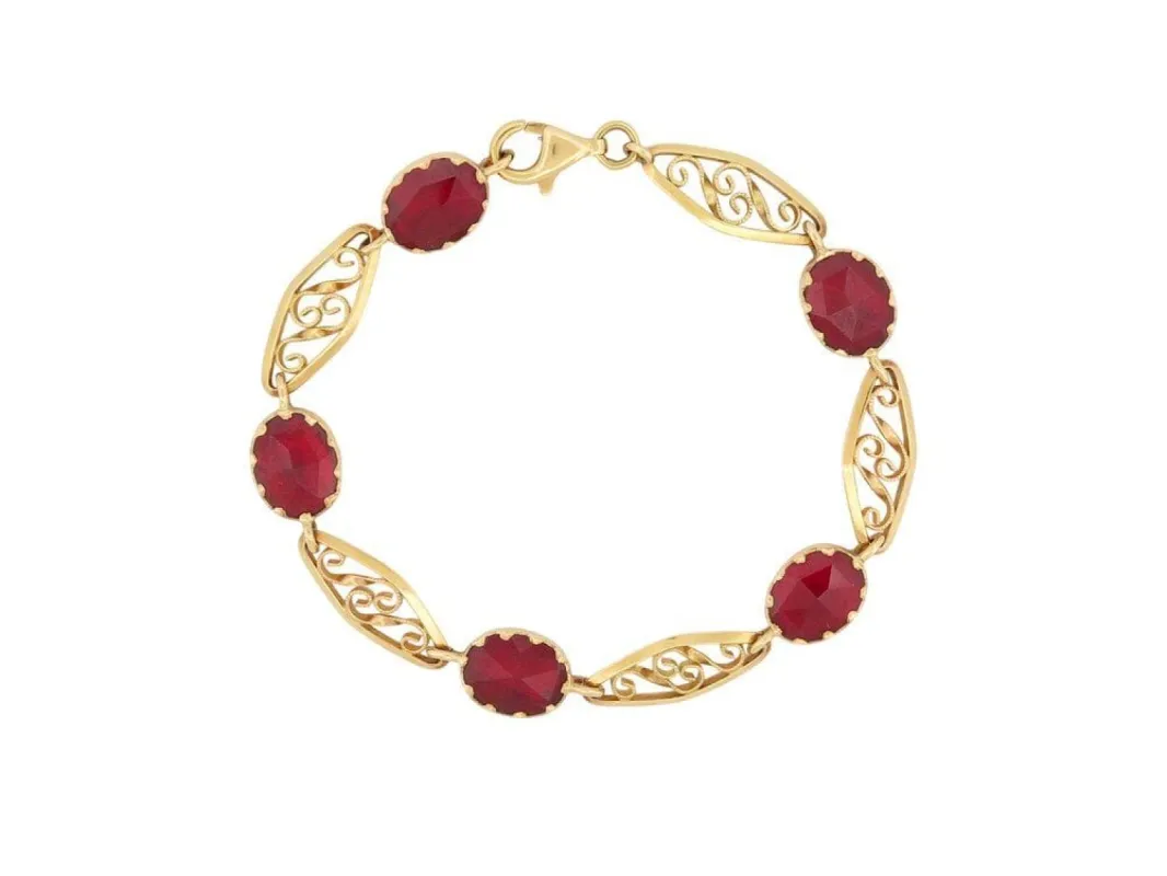 bracelet maille filigrane sertie 5 grenats de perpignan or jaune 18k 10gr sold by 58 Facettes