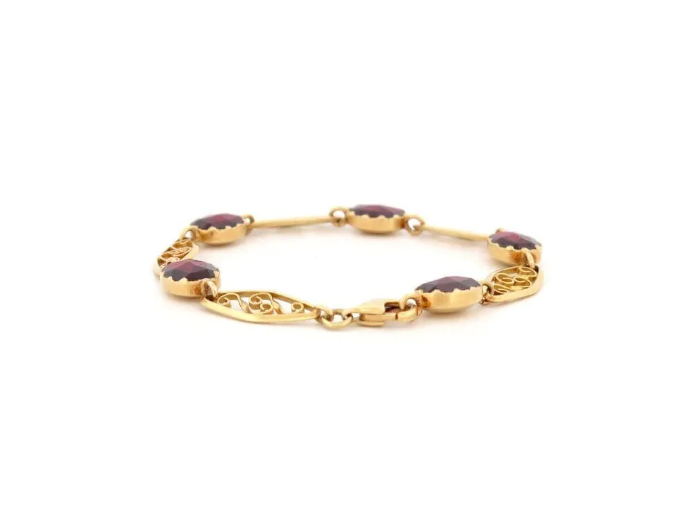 bracelet maille filigrane sertie 5 grenats de perpignan or jaune 18k 10gr sold by 58 Facettes product image thumbnail 4