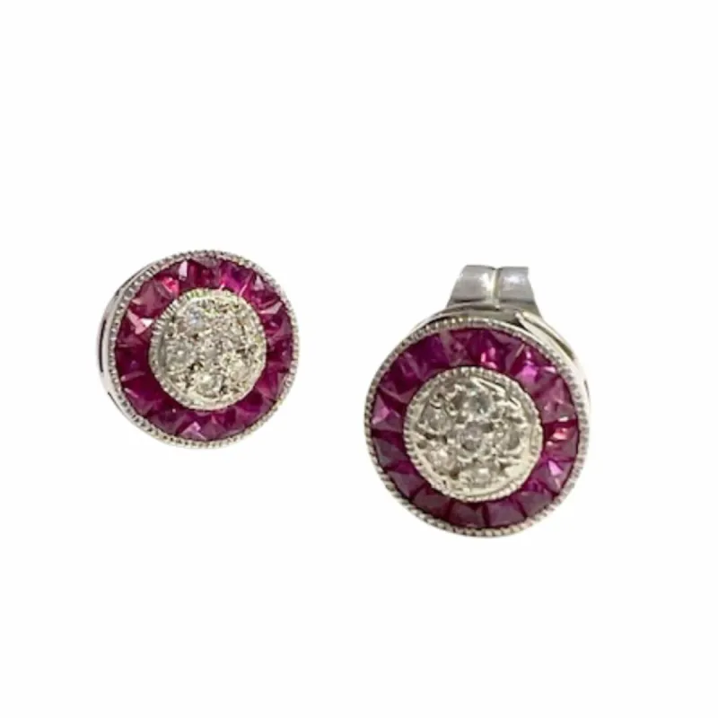 Boucles d'oreilles style Art Déco or blanc, rubis, diamants avec certificat HRD sold by 58 Facettes