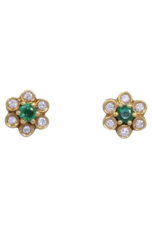 BOUCLES D'OREILLES MARGUERITES ÉMERAUDES ET DIAMANTS sold by 58 Facettes
