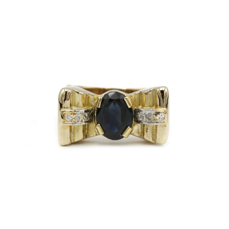 Bague Tank or, diamants, saphir sold by 58 Facettes