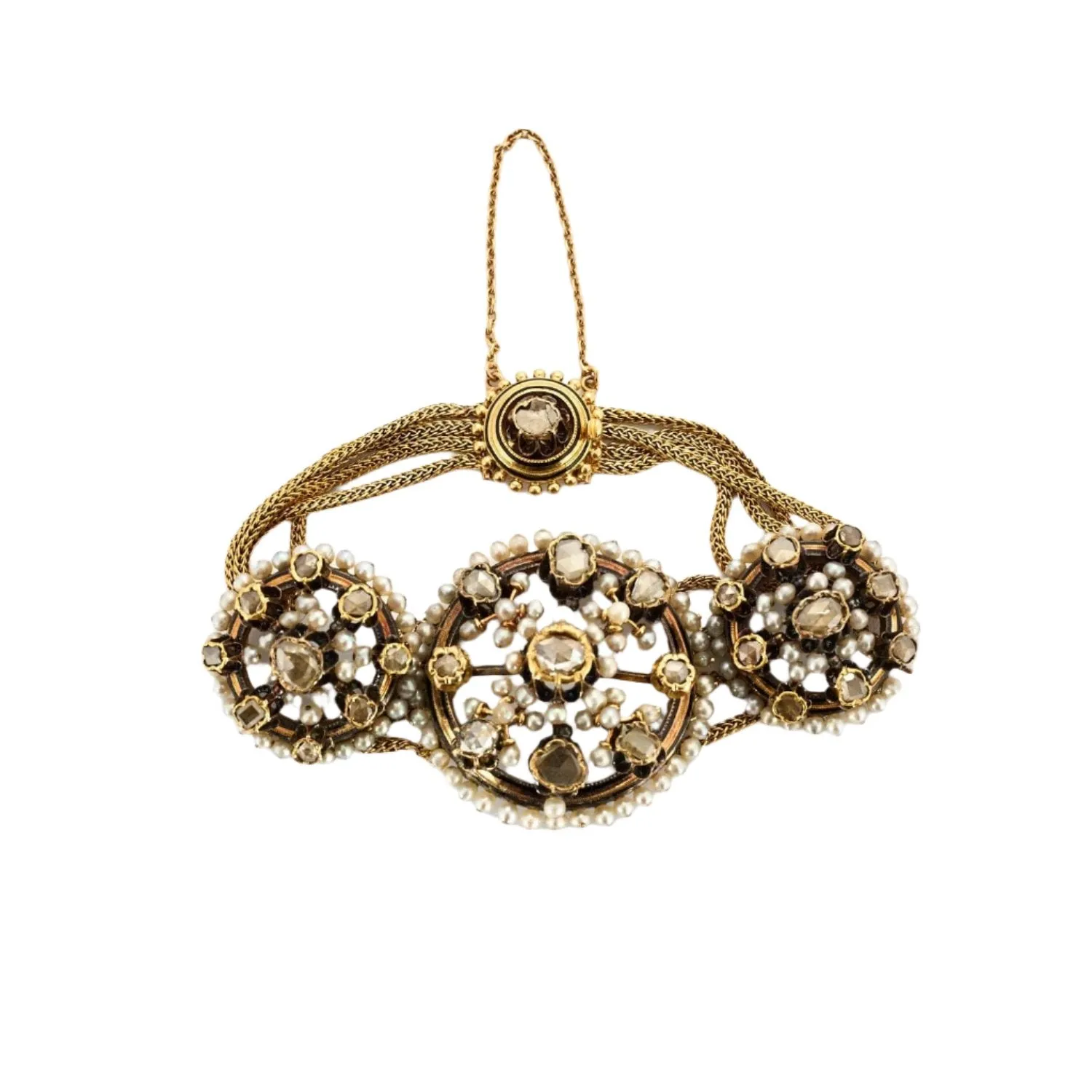 Bracelet Ancien or rose diamants perles sold by 58 Facettes