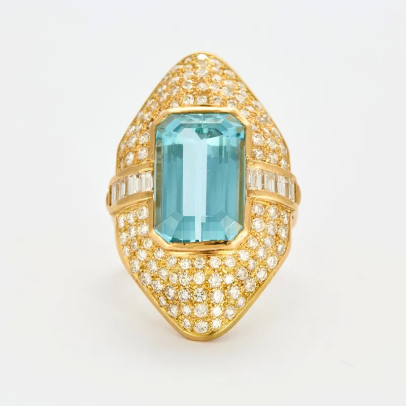 Bague Marquise or jaune aigue marine diamants sold by 58 Facettes