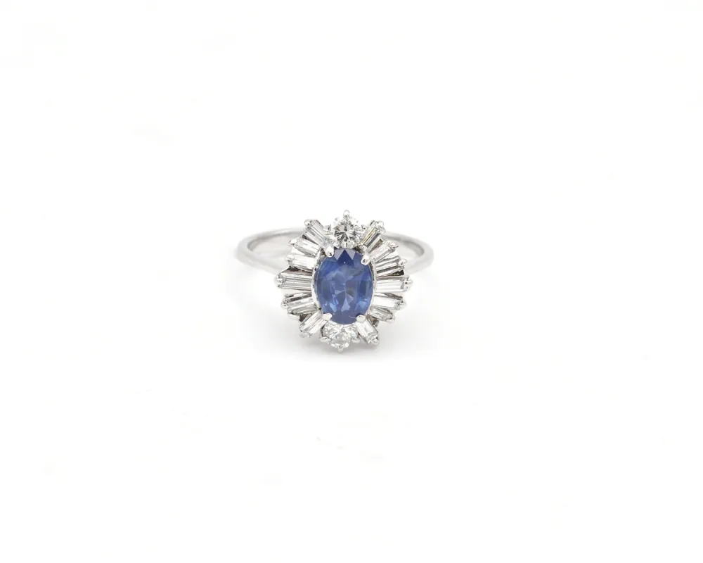 Bague en or blanc avec saphir et diamants sold by 58 Facettes