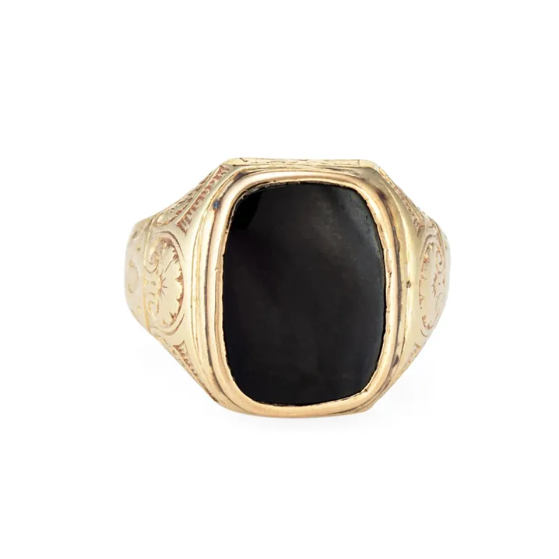 Bague homme Art Déco Vintage Incrustée Onyx or jaune sold by 58 Facettes