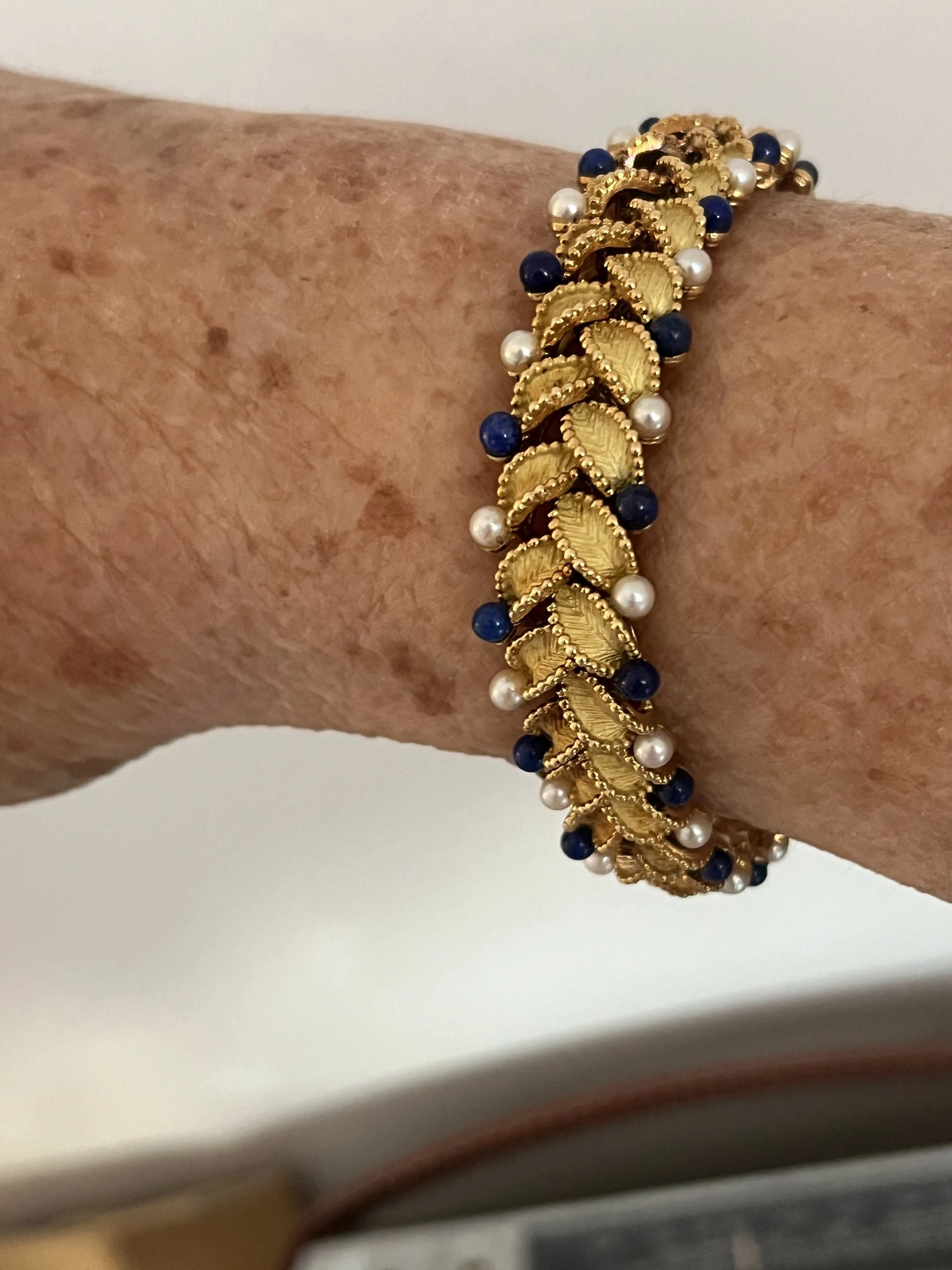 Bracelet Articulé Feuillages Or Jaune Perles Lapis Lazuli sold by 58 Facettes product image thumbnail 3