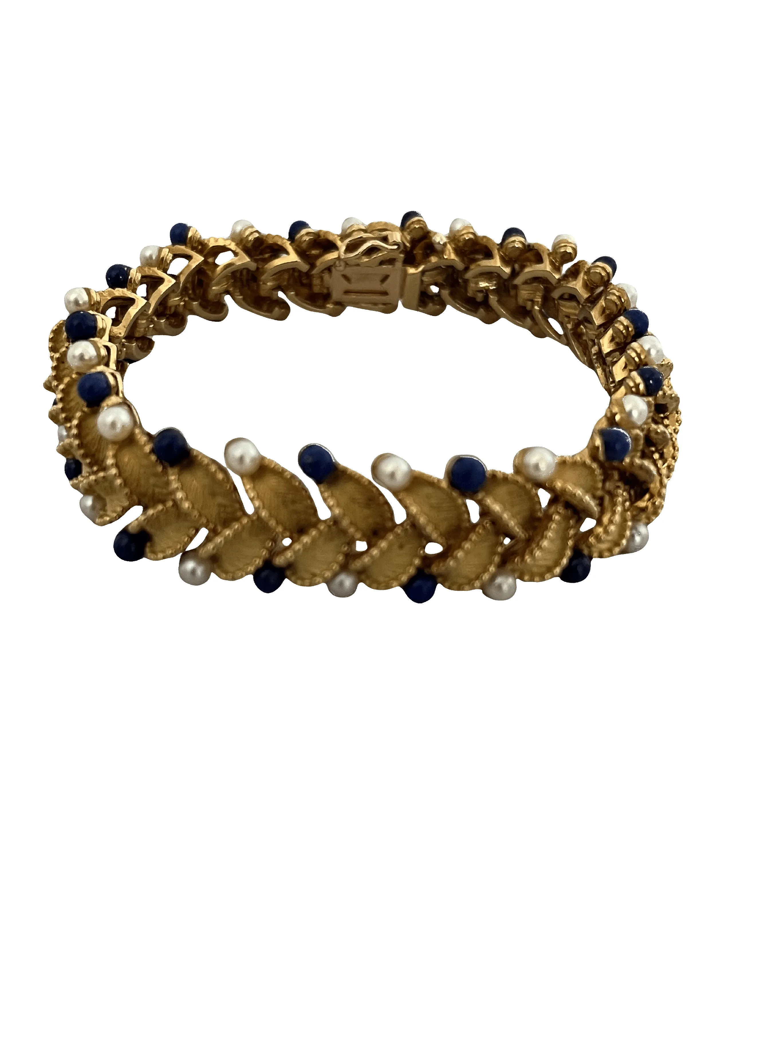 Bracelet Articulé Feuillages Or Jaune Perles Lapis Lazuli sold by 58 Facettes